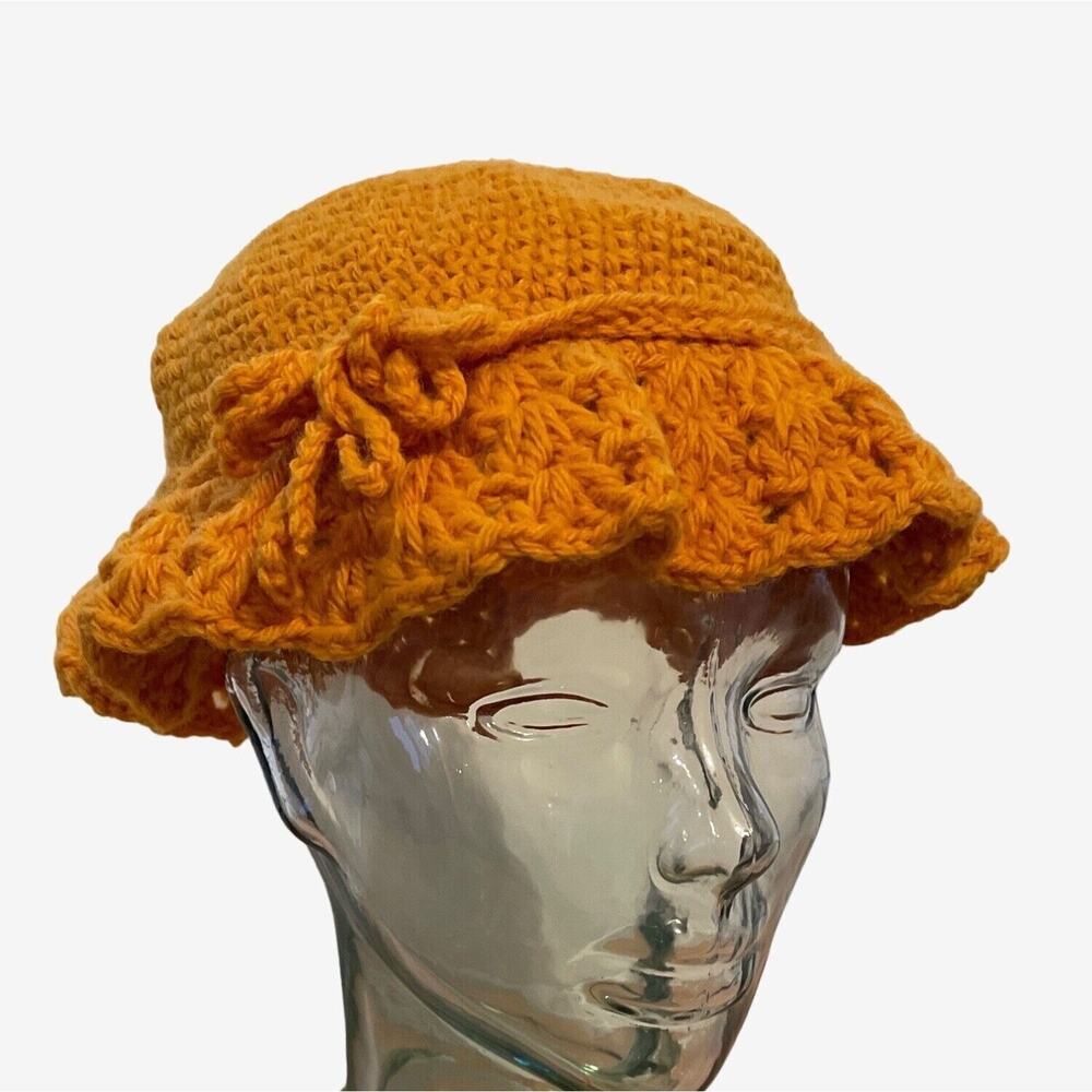 Sunflower Yellow‎ Crochet Bucket Hat 18 Inch Vintage 1960s Granny Core Handmade